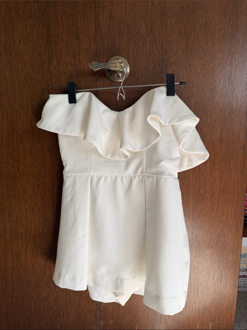 NBD Strapless Ruffle Mini Dress in Cream
